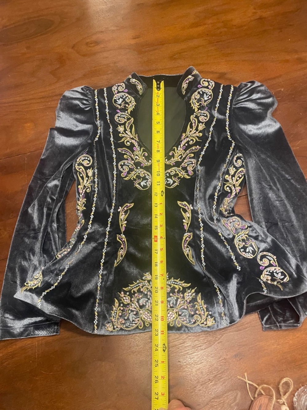 Embroidered Velour Victorian Puff Sleeve Peplum Jacket NWOT S - Picture 9 of 10